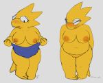  alphys anthro belly big_breasts blush breasts buckteeth chubby_female clothing embarrassed eyes_closed eyewear female front_view glasses i_am_clover navel nervous non-mammal_breasts open_mouth pussy reptile scalie slightly_chubby solo swimwear teeth thick_thighs undertale undressing video_games 