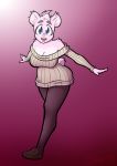  2019 anthro big_butt blue_eyes butt clothed clothing curvaceous digital_media_(artwork) female fully_clothed fur leggings legwear lilly_(silverboltbw) looking_at_viewer mammal pantyhose pink_fur running silverboltbw slightly_chubby smile sweater sweater_dress thick_thighs topwear ursid 