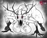  2018 absurd_res all_fours anthro big_breasts big_butt black_sclera breasts butt cervid english_text female hi_res horn huge_breasts huge_butt mammal nightmare_fuel nude red_eyes signature skull solo text undead walter_sache watermark wendigo 