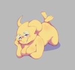  alphys anthro big_breasts bluebreed blush breast_squish breasts buckteeth butt eyewear female glasses looking_at_viewer lying non-mammal_breasts nude on_front reptile scalie solo squish teeth thick_tail undertale video_games 