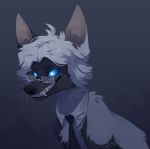  2018 black_fur black_nose canid canine digital_media_(artwork) eyewear feral feralized fox fur glasses hair hi_res mammal portal_(series) reysi simple_background smile solo valve video_games wheatley whiskers white_fur white_hair 