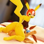  1:1 2019 3d_(artwork) bed breasts butt clothed clothing cosplay_pikachu_(costume) digital_media_(artwork) duo eevee female female/female fur hand_on_butt looking_back mammal mask nara41x nintendo open_mouth pikachu pikachu_libre pok&eacute;mon pok&eacute;mon_(species) pok&eacute;morph pussy seductive sex smile surprise video_games 