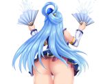  aqua_(konosuba) aqua_hair ass cropped dress fan kono_subarashii_sekai_ni_shukufuku_wo! long_hair magic nyatokanyaru upskirt water white 