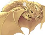  bodily_fluids cuddling detailed dragon eyes_closed feral godzilla_(series) horn hydra japanese_text kaiju king king_ghidorah long_neck male monster multi_head royalty scales sharp_teeth simple_background smile tears teeth text toho translation_request tsk03 white_background wings yellow_eyes 
