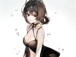  breasts brown_hair choker cleavage cropped dress gradient long_hair naru_(ul) original red_eyes ribbons waifu2x water white 