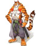  2019 abs absurd_res anthro biceps captainjohkid clothing digital_media_(artwork) felid fur hair hi_res male mammal muscular muscular_male pantherine pecs simple_background stripes tiger 