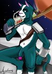  absurd_res anthro avocato felid feline final_space gun hi_res invalid_tag male mammal nude penis ranged_weapon solo space weapon 