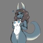  &lt;3 2019 anthro atherol athy blue_eyes blue_nipples blue_skin blue_tongue breasts brown_hair digital_media_(artwork) dragon female hair horn invalid_tag long_hair looking_at_viewer navel nipples nude open_mouth pussy scalie simple_background solo tongue white_skin 