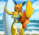  anthro beach big_breasts bikini breasts butt clothing female nintendo pikachu pok&eacute;mon pok&eacute;mon_(species) seaside surfboard swimwear video_games xwingedvixenx 