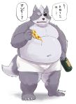  anthro belly big_belly bodily_fluids bottle canid canine canis claws clothed clothing eye_patch eyewear food fur grey_fur hi_res holding_bottle holding_food holding_object iwano japanese_text male mammal moobs navel nintendo nipples obese obese_male open_mouth overweight overweight_male pizza simple_background solo speech_bubble standing star_fox sweat sweatdrop text thick_thighs toe_claws topless translation_request underwear video_games white_background wolf wolf_o&#039;donnell worried 