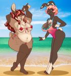  anthro beach big_breasts bikini breasts chest_tuft cleavage clothed clothing duo female hi_res lagomorph leporid mammal overweight overweight_female rabbit seaside swimwear tuft vkyrie voluptuous 