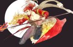  1boy chinese_clothes dragon fate/extra fate/grand_order fate_(series) highres li_shuwen_(fate) li_shuwen_(fate/grand_order) male_focus polearm ponytail red_hair solo spear totocosakana traditional_media watercolor_(medium) weapon 