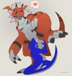  &lt;3 absurd_res anthro balls big_balls bodily_fluids cum cum_in_mouth cum_inflation cum_inside deep_throat digimon digimon_(species) dragon duo erection fellatio firondraak genital_fluids guilmon hi_res humanoid_penis inflation kneeling korichi male male/male neck_bulge nude open_mouth oral penile penis sex tongue tongue_out 
