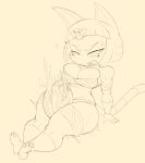  absurd_res animal_crossing ankha_(animal_crossing) anthro big_breasts blue_hair bodily_fluids breasts clothed clothing domestic_cat egyptian felid feline felis female food fruit fur hair hi_res mammal melon nintendo one_eye_closed open_mouth plant purple_yoshi_draws simple_background solo sweat thigh_crush uraeus video_games watermelon watermelon_crushing 