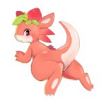  3_fingers 3_toes ambiguous_gender anus dragon fingers food fruit full-length_portrait looking_at_viewer plant portrait red_eyes simple_background solo strawberry toes white_background x_anus yupa 