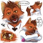  1:1 absurd_res aggressive_retsuko canid canine clothing dialogue drinking english_text eyes_closed glass hi_res male mammal maned_wolf necktie ookami_(aggretsuko) sanrio sayuttan solo text 