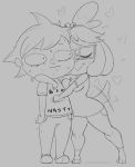  &lt;3 2018 animal_crossing anthro big_breasts blush bodily_fluids breasts canid canine canis clothed clothing domestic_dog duo eyes_closed female fur hair hug human isabelle_(animal_crossing) mammal monochrome nintendo purple_yoshi_draws saliva shih_tzu simple_background smile sweat tailwag toy_dog video_games villager_(animal_crossing) yellow_fur 