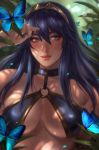  1girl alternate_costume blue_eyes blue_hair breasts cleavage commentary fire_emblem fire_emblem_awakening hair_between_eyes highres large_breasts long_hair lucina o-ring o-ring_top soffa swimsuit tiara 