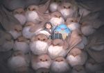  1girl animal arizuka_(13033303) bag bird bluebird closed_eyes commentary_request lying original oversized_animal school_bag school_uniform serafuku short_hair too_many too_many_birds 