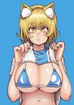  absurd_res animal_humanoid big_breasts bikini blonde_hair blush bodily_fluids breasts canid canid_humanoid canine canine_humanoid chanta cleavage clothed clothing clothing_lift dress dress_lift female fox_humanoid hair hi_res humanoid inner_ear_fluff mammal mammal_humanoid navel ran_yakumo short_hair slit_pupils solo sweat sweatdrop swimwear touhou video_games yellow_eyes 