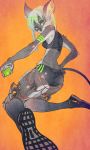  5_fingers anthro breasts clothed clothing domestic_cat felid feline felis female fingers fur green_eyes grey_fur grey_hair hair kemono looking_at_viewer looking_back mammal moyamoya_kuroi orange_hair small_breasts solo whiskers 