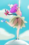  1girl ^_^ arms_up ass bare_back blue_footwear blue_sky cat_tail closed_eyes cloud day double_bun from_behind gloves haruyama_kazunori mao_(precure) open_mouth panties pink_hair pink_panties precure short_hair sky solo star_twinkle_precure tail underwear white_gloves yuni_(precure) 