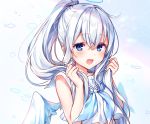  angel blue_eyes blush cropped fang halo kasu_(return) long_hair original ponytail seifuku white_hair wings 