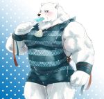  00makumakuma00 2019 anthro belly blush clothed clothing crushfang_(sdorica_sunset) food fur hi_res humanoid_hands male mammal polar_bear popsicle sdorica_sunset slightly_chubby solo ursid ursine wet white_fur 