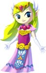  1girl belt blonde_hair blush dress eyebrows eyebrows_visible_through_hair eyeliner female female_focus female_only gloves hair hair_ornament highres human lipstick long_hair looking_at_viewer makeup necklace nintendo official_art pointy_ears princess_zelda royalty smile the_legend_of_zelda the_legend_of_zelda:_the_wind_waker the_wind_waker tiara 