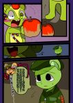  anthro apple blood bodily_fluids buckteeth candy clothing comic flippy_(htf) food fruit fur green_fur happy_tree_friends headgear headwear hi_res lollipop male mammal migawaridoll mouse mouse_ka_boom murid murine nutty_(htf) plant rodent sciurid teeth tree_squirrel ursid 