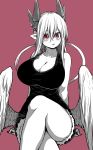  1girl breasts demon_girl demon_tail denim denim_shorts feathered_wings highres juugoya_(zyugoya) large_breasts lorem_(musuko_ga_kawaikute_shikatanai_mazoku_no_hahaoya) musuko_ga_kawaikute_shikatanai_mazoku_no_hahaoya pink_eyes shorts simple_background tail wings 