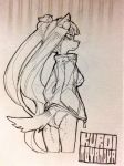  anthro black_and_white breasts canid canine canis clothed clothing domestic_dog female hair jacket kemono long_hair mammal medium_breasts monochrome moyamoya_kuroi sketch solo topwear underwear 