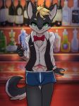  2019 absurd_res anthro blue_eyes bow_tie bulge canid canine canis domestic_dog fur green_eyes grey_fur hi_res male mammal penis penis_base ricky945 solo 