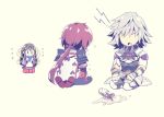  2girls armor blush bubble_tea_challenge chibi fan_la_norne gloves long_hair lora_(xenoblade_2) multiple_girls parted_lips pauldrons red_hair shin_(xenoblade) short_hair simple_background tears watsuki_ayamo white_hair xenoblade_(series) xenoblade_2 xenoblade_2:_ogon_no_kuri_ira 