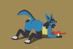  2019 4_toes all_fours anthro anus black_anus black_claws black_fur black_pussy blue_fur breasts butt claws ether-0 female fur gloves_(marking) grin leg_markings looking_at_viewer looking_back lucario markings nintendo pawpads pinup pok&eacute;mon pok&eacute;mon_(species) pose presenting presenting_hindquarters presenting_pussy pussy raised_tail red_eyes smile snout socks_(marking) solo spread_butt spreading teeth toes video_games white_pawpads yellow_fur 