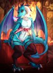  absurd_res accessory anthro blue_fire blue_scales breath_powers clothing colored_fire dragon eyelashes female fire fire_breathing friendship_is_magic garter hi_res horn legwear longinius looking_at_viewer my_little_pony panties princess_ember_(mlp) red_eyes scales scalie solo stockings underwear vest_(artist) wings 