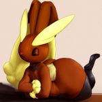  1:1 anthro big_butt brown_fur butt clothed clothing coffeewithdicks collar digital_media_(artwork) floopy_ears front_view fur hi_res lagomorph legwear long_ears lopunny lying mammal nintendo pok&eacute;mon pok&eacute;mon_(species) solo thick_thighs thigh_highs video_games wide_hips 