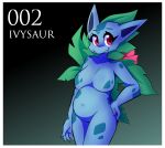  anthro anthrofied big_breasts breasts cute_fangs digital_media_(artwork) featureless_breasts female flora_fauna hand_on_hip hi_res inget ivysaur navel nintendo nude plant pok&eacute;mon pok&eacute;mon_(species) pok&eacute;morph red_eyes scalie simple_background slightly_chubby smile solo video_games wide_hips 