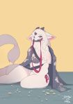  2019 anthro big_breasts bit_gag blush breasts camel_toe clothed clothing digital_media_(artwork) dragon electrycpynk female fur furred_dragon gag gagged grey_eyes hair hi_res holding_breast horn inner_ear_fluff japanese_clothing kimono neck_tuft panties partially_submerged side-tie_panties signature simple_background sitting skimpy slightly_chubby solo tail_tuft tuft underwear wet wet_clothing white_fur white_hair 