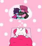  bed blush blush_stickers bovid caprine clothing deltarune dragon dream eyewear fangs glasses goat group hair hat headgear headwear horn hug human kris_(deltarune) lizard mammal pillow ralsei reptile scalie scarf scottcok sleeping susie_(deltarune) thought_bubble video_games 