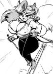  anthro big_breasts breasts canid canine clothed clothing curvaceous female greyscale hair hi_res joelasko mammal monochrome nipple_outline skiing solo standing 