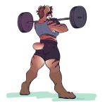 anthro brown_hair clothed clothing exercise felid feline female flynx-flink hair hi_res mammal muscular muscular_female simple_background smile solo standing weightlifting workout 