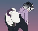  anal anal_masturbation anthro autorimming backsack balls bottomless butt clothed clothing flaccid giant_panda humanoid_penis male mammal masturbation munks_(artist) oral oral_masturbation penis solo tail_mouth ursid 
