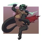  anthro clothed clothing dagger dragon hair hi_res horn lavenderpandy male melee_weapon simple_background solo teeth weapon 