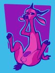  2019 abstract_background antelope anthro anus arm_support balls blue_background blue_outline bovid butt cunnilingus_gesture facial_markings fuel_(artist) fuel_(character) gazelle gesture half-closed_eyes head_markings hi_res horn looking_at_viewer male mammal markings nude outline penis purple_background restricted_palette simple_background siting solo suggestive suggestive_gesture tongue tongue_out 