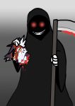  blood blood_drip bodily_fluids canid canine death death_(personification) decapitation faceless_ambiguous fox grim_reaper hi_res mammal melee_weapon polearm red_eyes scythe smile weapon 