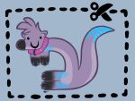  2017 3_toes 4:3 ambiguous_gender black_nose blue_markings claws collar coupon feral fur grey_background hi_res looking_at_viewer lutrine magferret_(artist) mammal markings mustelid pink_collar purple_fur scissors signature simple_background sketch smile solo text toes 