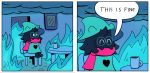  &lt;3 bovid caprine clothing comic cup deltarune dialogue english_text eyewear fire glasses goat hat headgear headwear hi_res humor mammal meme ralsei scarf scottcok sitting smoke solo text video_games 