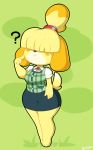  2019 ? absurd_res alternate_hairstyle animal_crossing anthro bangs blonde_hair blush blush_stickers canid canine canis clothed clothing digital_media_(artwork) dipstick_tail domestic_dog female hair hair_over_eyes hi_res isabelle_(animal_crossing) mammal mehdrawings multicolored_tail nintendo shih_tzu short_stack smile solo toy_dog video_games 