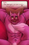  2019 absurd_res bed canid canine canis comic dialogue fluffy fluffy_tail fur hands_behind_head hi_res looking_at_viewer lying male mammal muscular nude on_back open_mouth pink_background pose purple_(thekinkybear) purple_fur simple_background smile solo text thekinkybear wolf 